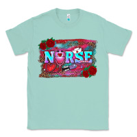 Seafoam valentines day nurse with leopard and turquoise ba Classic Tee - RanaPortraitStore