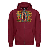 Burgundy Sunflower Lady Of Guadalupe Distressed Background Zipper Hoodie - RanaPortraitStore
