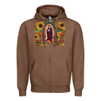 Chestnut Sunflower Lady Of Guadalupe Distressed Background Zipper Hoodie - RanaPortraitStore