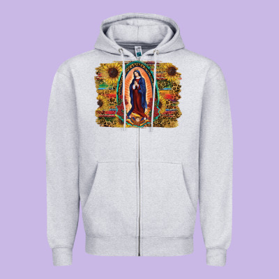 Zipper Hoodie Sunflower Lady Of Guadalupe Distressed Background