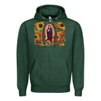 Sports Green Sunflower Lady Of Guadalupe Distressed Background Zipper Hoodie - RanaPortraitStore