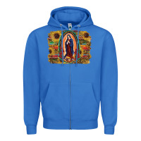 True Royal Sunflower Lady Of Guadalupe Distressed Background Zipper Hoodie - RanaPortraitStore