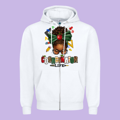 Educational Coordinator Life Afro Messy Bun Zipper Hoodie Designed By Texasbilliewilder