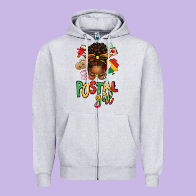 Juneteenth Afro Messy Bun Postal Girl Zipper Hoodie Designed By Texasbilliewilder