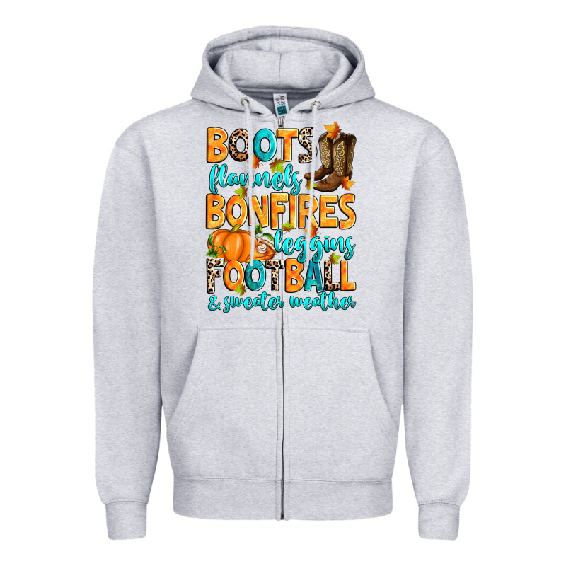 Boots Flannels Bonfires Leggins American Football Zipper Hoodie by RanaPortraitStore | Teevron