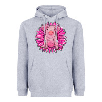 Heather Grey pink sunflower pig Heavyweight Hoodie - RanaPortraitStore