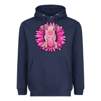 Navy pink sunflower pig Heavyweight Hoodie - RanaPortraitStore