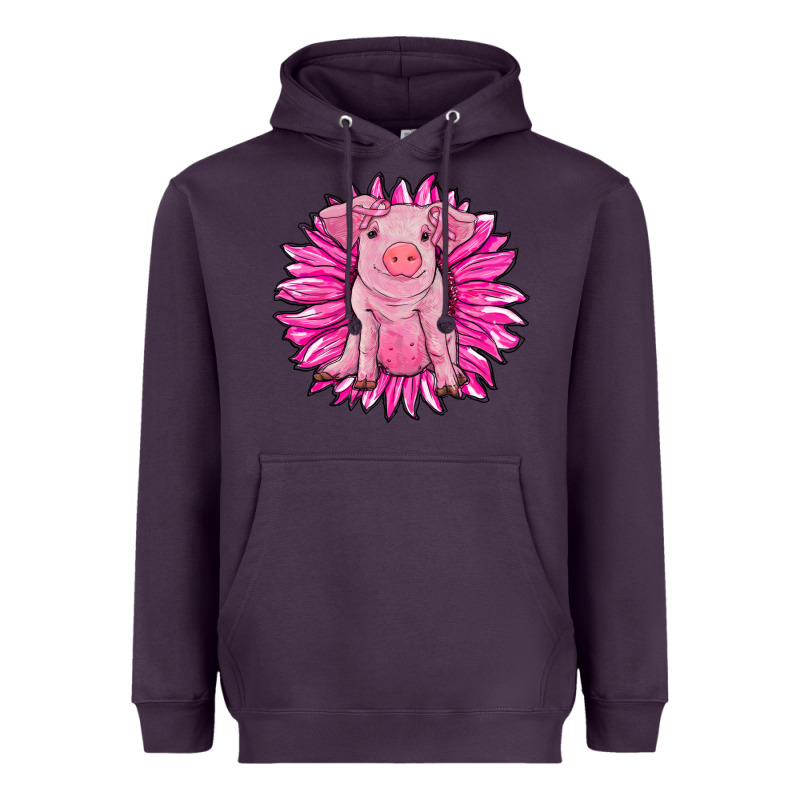 Pink Sunflower Pig Heavyweight Hoodie by RanaPortraitStore | Teevron
