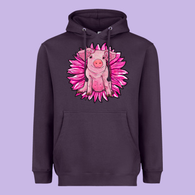 Pink Sunflower Pig Heavyweight Hoodie Designed By Ranaportraitstore