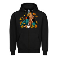 Black Fall afro woman with coffee Zipper Hoodie - RanaPortraitStore