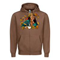 Chestnut Fall afro woman with coffee Zipper Hoodie - RanaPortraitStore