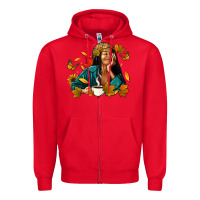 Red Fall afro woman with coffee Zipper Hoodie - RanaPortraitStore
