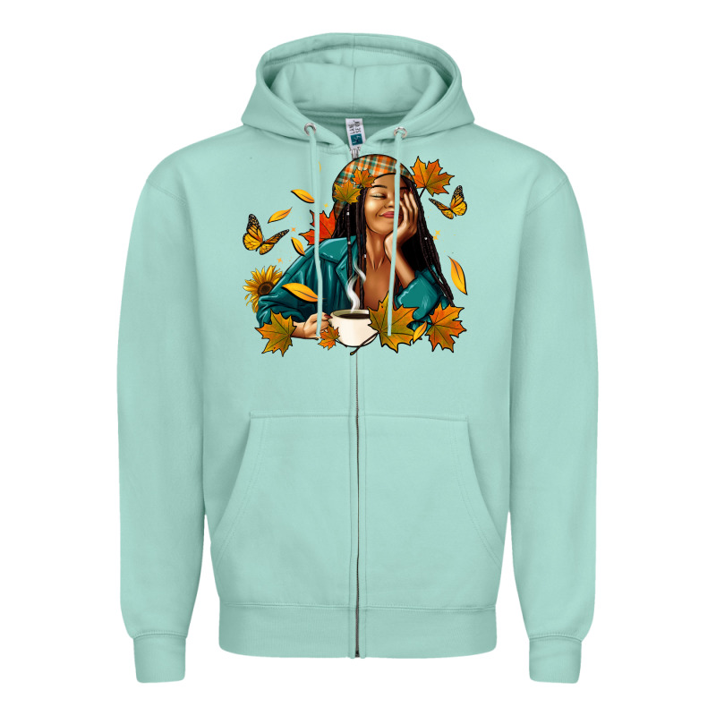 Fall Afro Woman With Coffee Zipper Hoodie by RanaPortraitStore | Teevron