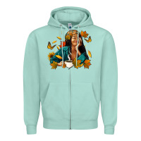 Seafoam Fall afro woman with coffee Zipper Hoodie - RanaPortraitStore