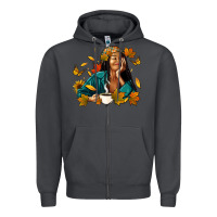 Smoke Fall afro woman with coffee Zipper Hoodie - RanaPortraitStore
