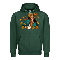 Sports Green Fall afro woman with coffee Zipper Hoodie - RanaPortraitStore