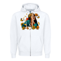 White Fall afro woman with coffee Zipper Hoodie - RanaPortraitStore