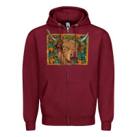 Burgundy Fall Cow Zipper Hoodie - RanaPortraitStore