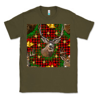Army Green christmas deer and bell seamless pattern Classic Tee - BundleAndBundleShop