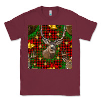 Burgundy christmas deer and bell seamless pattern Classic Tee - BundleAndBundleShop