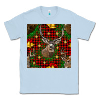Dusty Blue christmas deer and bell seamless pattern Classic Tee - BundleAndBundleShop