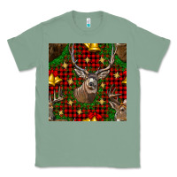 Sage christmas deer and bell seamless pattern Classic Tee - BundleAndBundleShop
