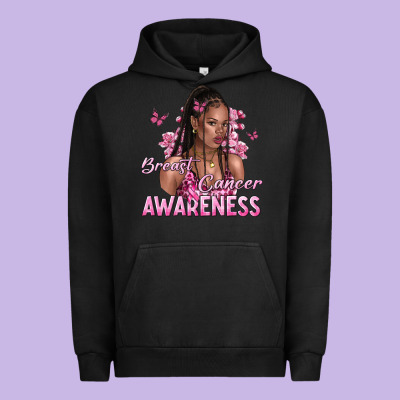 Breast Cancer Awareness Afro Woman Urban Hoodie Designed By Nancycooperartshop