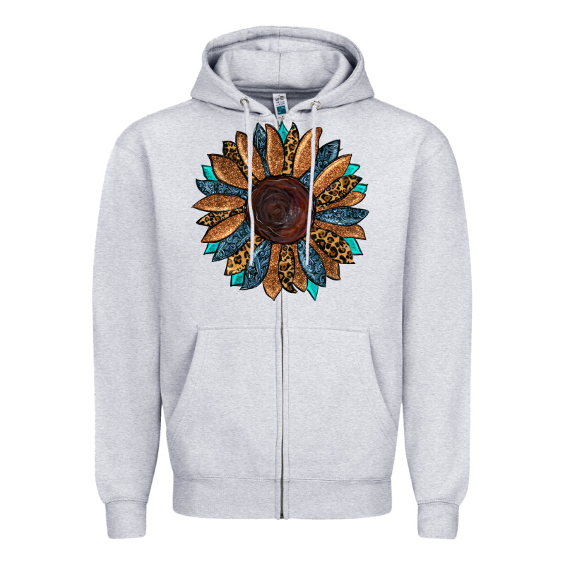 Fall Tooled Leather Sunflower Zipper Hoodie by RanaPortraitStore | Teevron
