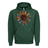 Sports Green Fall Tooled Leather Sunflower Zipper Hoodie - RanaPortraitStore