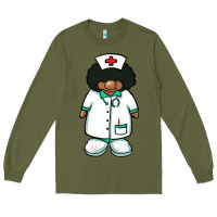 Army Green african nurse gnome afro hair Long Sleeve Tee - BarkalooDesign