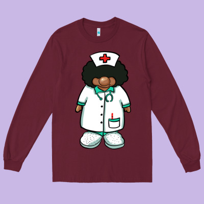 African Nurse Gnome Afro Hair Long Sleeve Tee Designed By Barkaloodesign