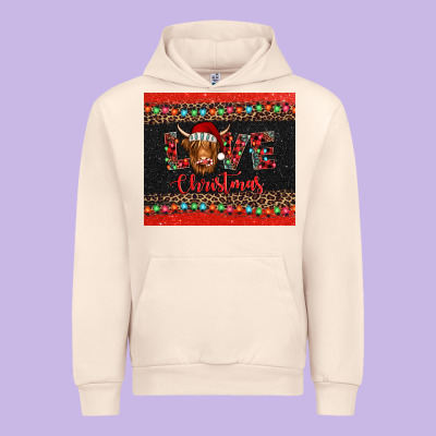 Love Christmas Highland Cow And Turquoise Gemstone Urban Hoodie Designed By Jasminsmagicworld