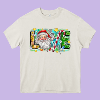 Love Santa Heavy Core Tee Designed By Cowhidedigitalart