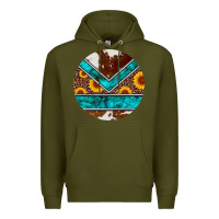 Army Green turquoise cowhide leopard sunflowers round Premium Hoodie - Artiststas
