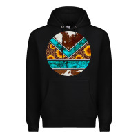 Black turquoise cowhide leopard sunflowers round Premium Hoodie - Artiststas