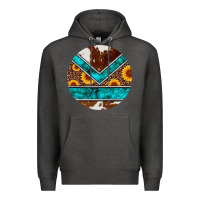 Charcoal Heather turquoise cowhide leopard sunflowers round Premium Hoodie - Artiststas