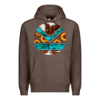 Coffee turquoise cowhide leopard sunflowers round Premium Hoodie - Artiststas