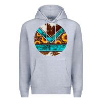 Heather Grey turquoise cowhide leopard sunflowers round Premium Hoodie - Artiststas