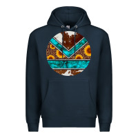 Navy turquoise cowhide leopard sunflowers round Premium Hoodie - Artiststas