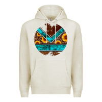 Oatmeal Heather turquoise cowhide leopard sunflowers round Premium Hoodie - Artiststas