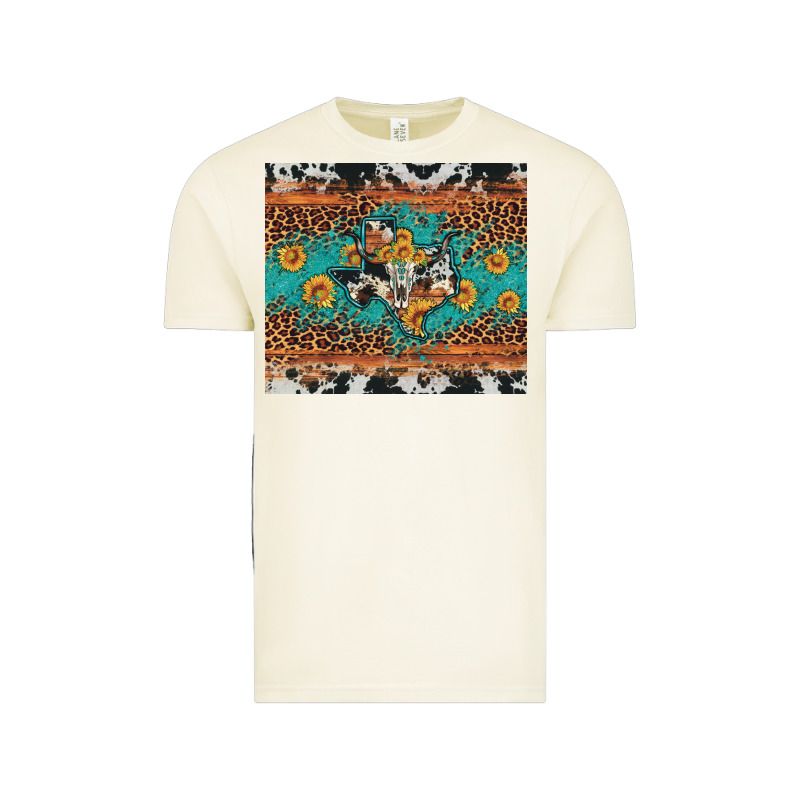 Bull Skull Texas Map Sunflower Leopard Cowhide Vintage Tee by Artiststas | Teevron