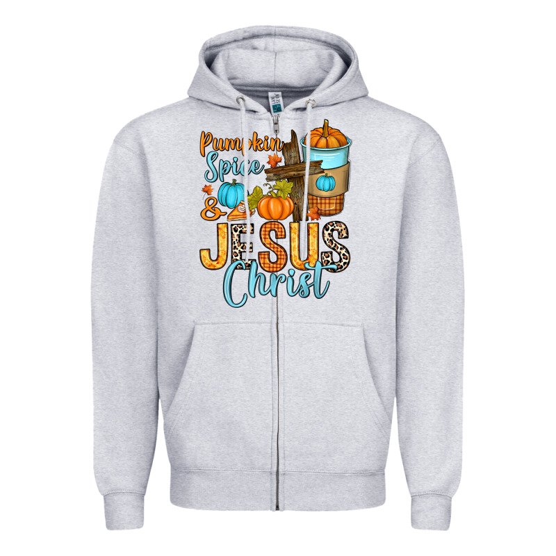 Pumpkin Spice And Jesus Christ Zipper Hoodie by RanaPortraitStore | Teevron