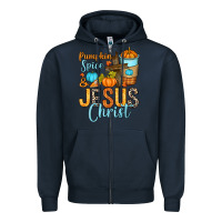 Navy Pumpkin spice and Jesus Christ Zipper Hoodie - RanaPortraitStore