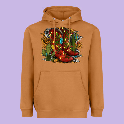 Christmas Cowboy Boots Heavyweight Hoodie Designed By Ranaportraitstore