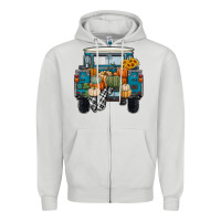 Dove Grey Fall Pumpkin Farm Truck Zipper Hoodie - RanaPortraitStore