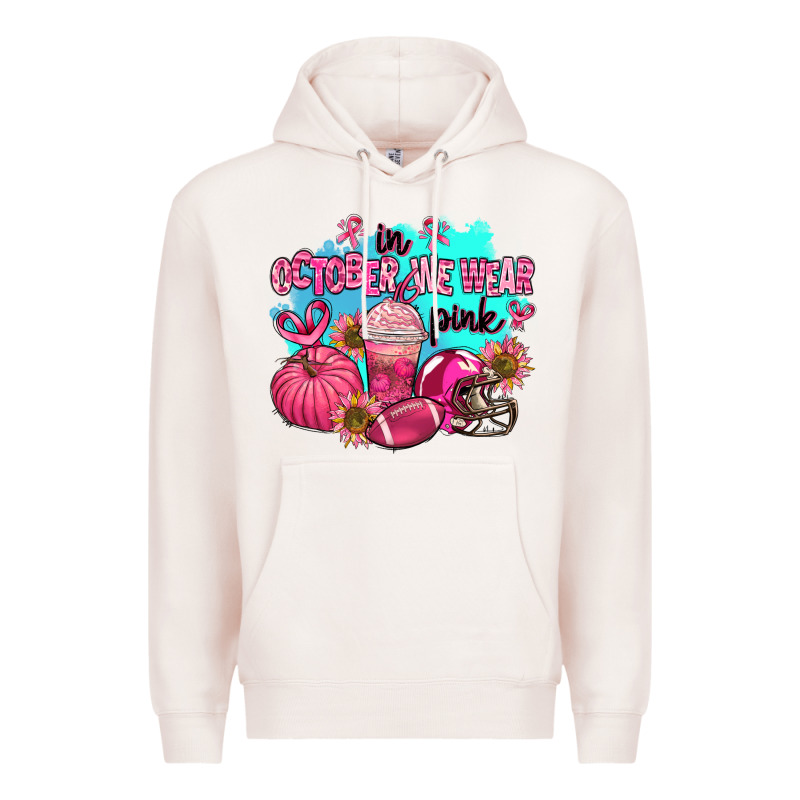 In October We Wear Pink American Football Premium Hoodie by AdoDesignShop | Teevron