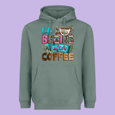 Life Begins After Coffee Heavyweight Hoodie Designed By Zillion Design Studio