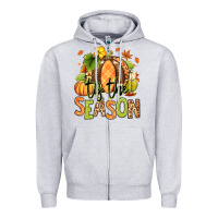 Heather Grey Tis' the season Fall American Football Zipper Hoodie - RanaPortraitStore