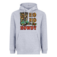 Heather Grey christmas cowboy boots ho ho howdy Heavyweight Hoodie - RanaPortraitStore