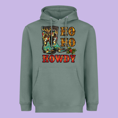 Christmas Cowboy Boots Ho Ho Howdy Heavyweight Hoodie Designed By Ranaportraitstore